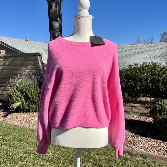 Le Lis Sweater NWT Pink Fuzzy Puff Sleeve Cinched Back Size Small - Picture 4 of 9